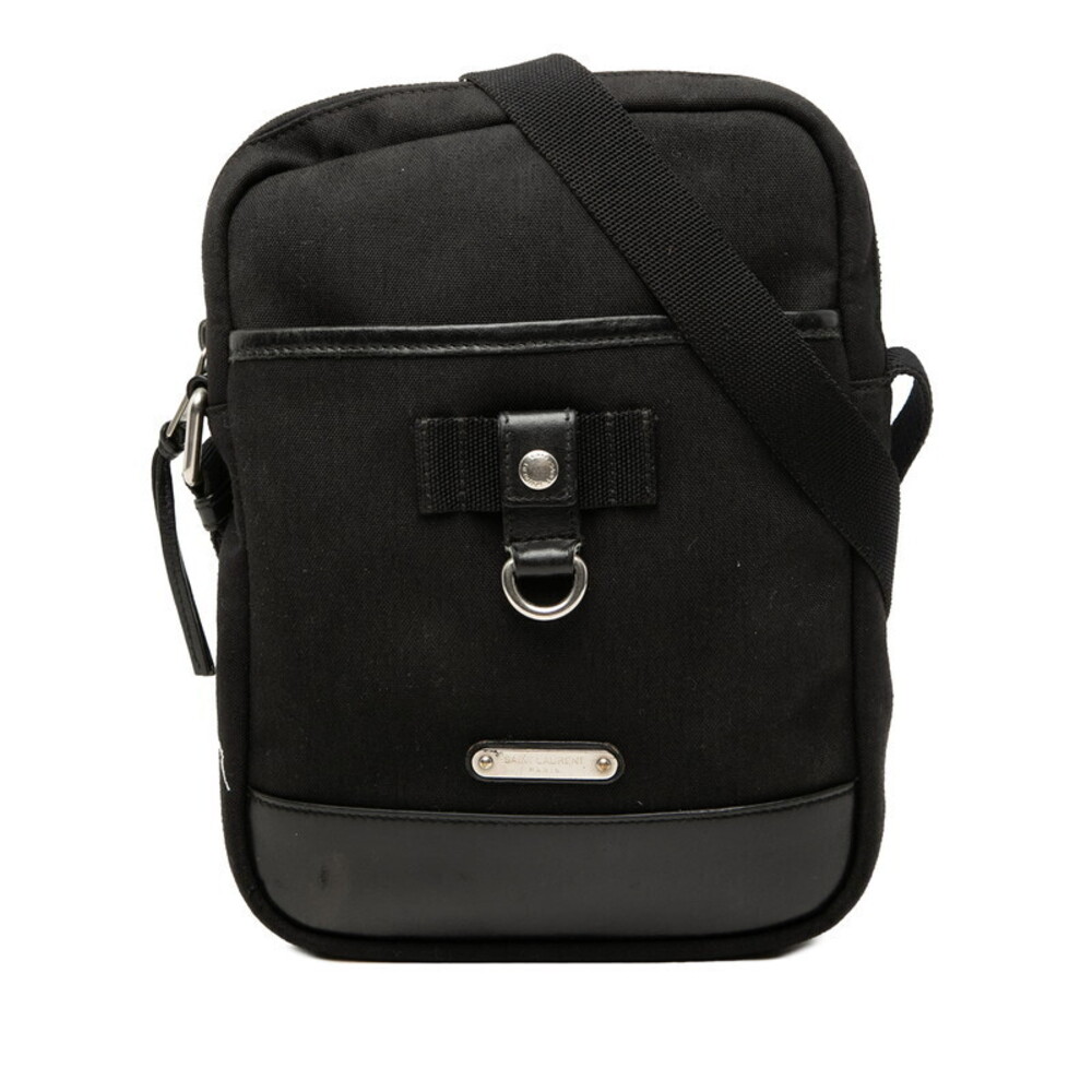 Saint Laurent Livington Crossbody Bag Black Canvas Leather